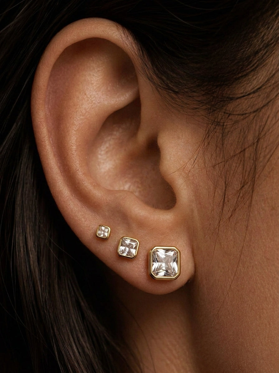 Bezel Square Earrings