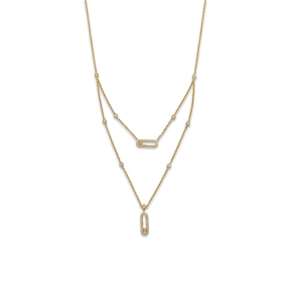Dúo Pave Necklace Gold