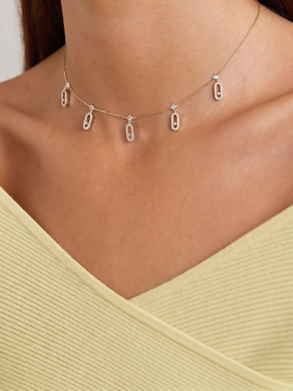 Pave Drop Chocker Gold